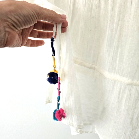 Impeccable Pig Embroidered Top with Pom Pom Side Waist Ties - Picture 8 of 14